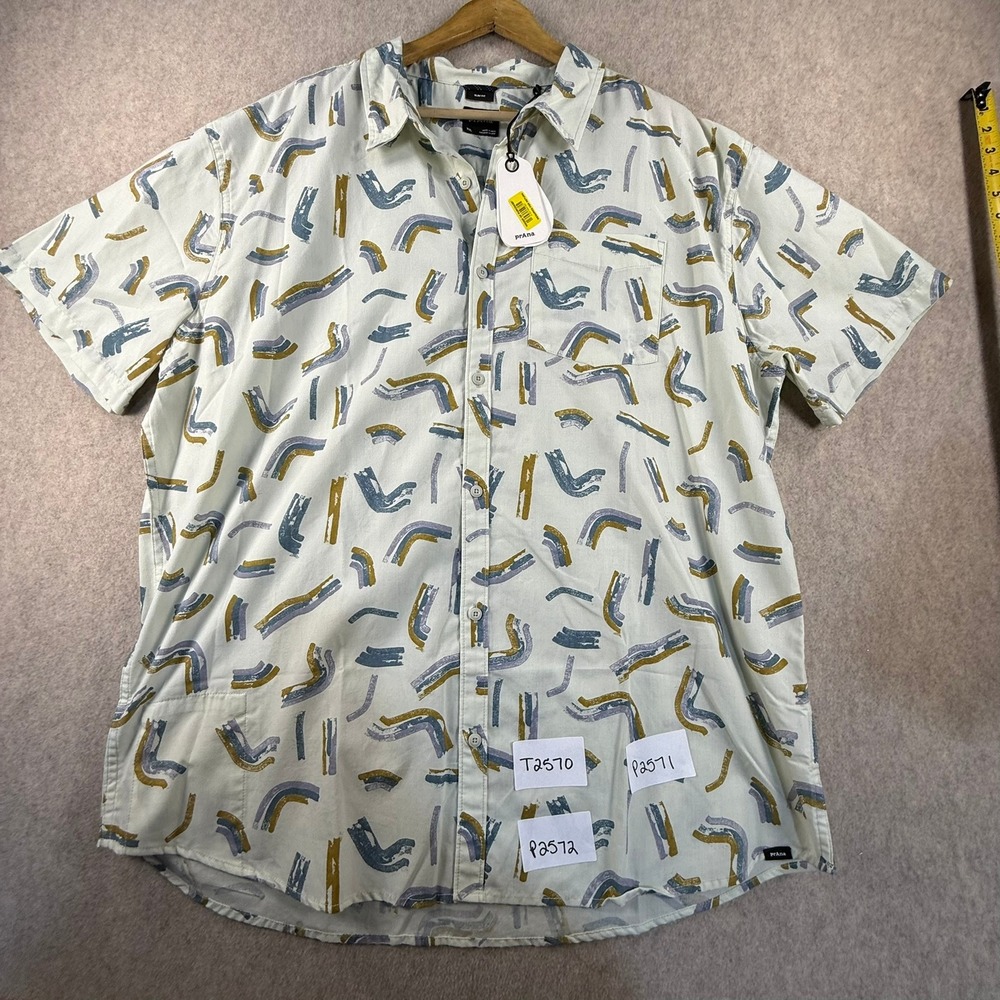 NWT Prana Mens XXL Slim Fit Abstract Brushstroke Short Sleeve Button Down Shirt
